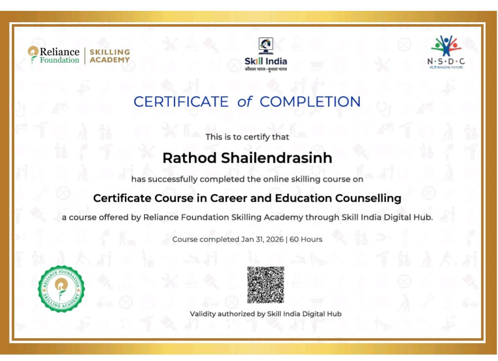 Skill India certified career and education counsellor certificate